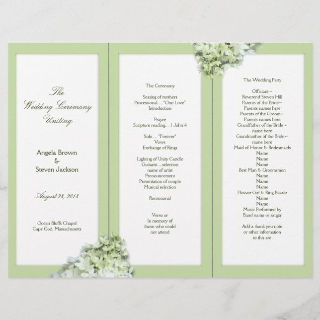 Limelight Green Hydrangea Folded Program Template (Front)