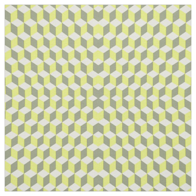Limelight Yellow And Grey Isometric Cube Patterns Fabric (Swatch)