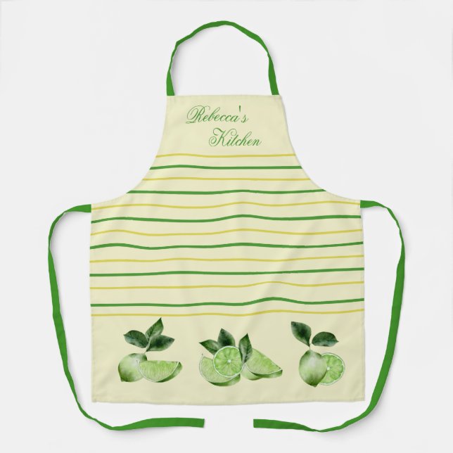 Limes and Yellow & Green Stripes Personalized Apron (Front)