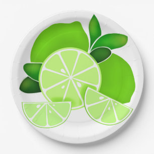 Limes lime slices sunny citrus pattern paper plate