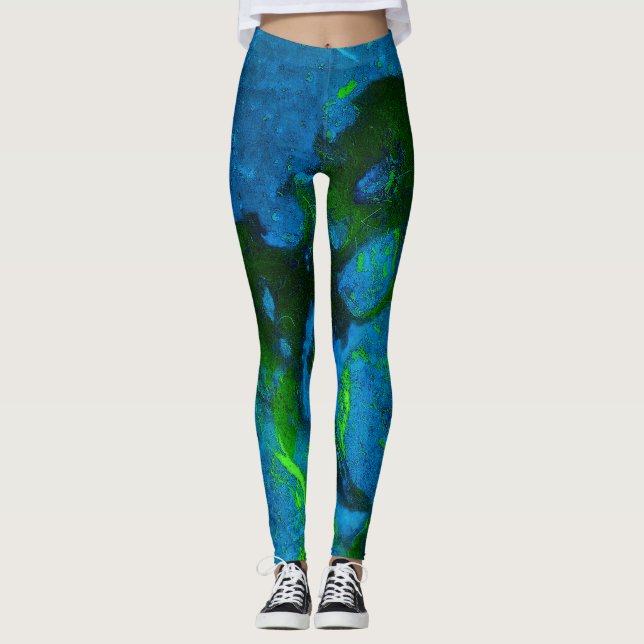 Limestone Abstract in Greens and Aqua Blues Leggings (Front)