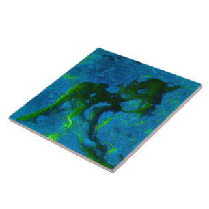 Limestone Abstract in Greens and Aqua Blues Tile