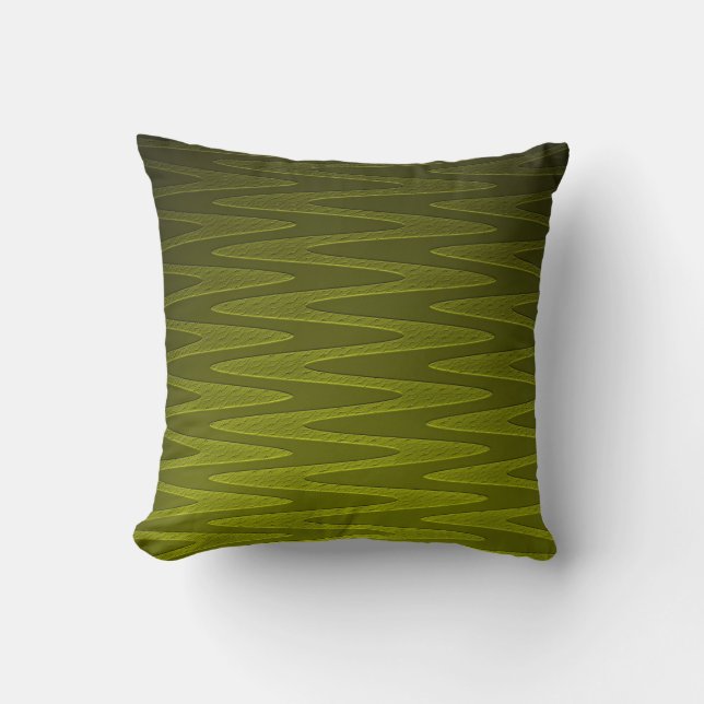 Liminous Olive Green Zigzag Pattern Throw Pillow (Front)