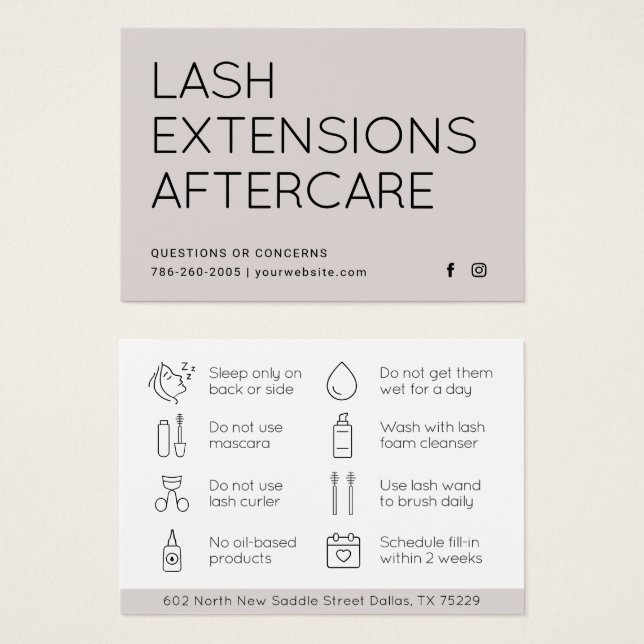 Limite minimale des extensions Eyelash Lash Carte  (Devant & derrière)