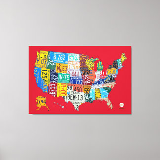 Limited Edition License Plate Map of USA Canvas
