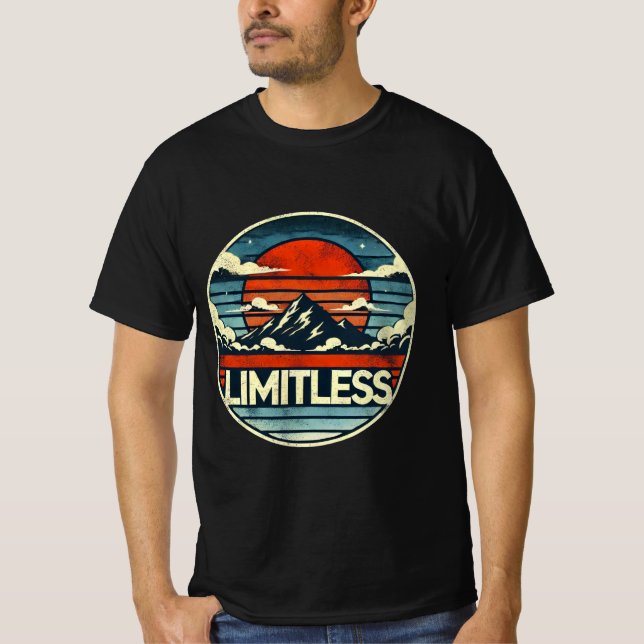 Limitless Horizon: Mountain Sunset Art T-Shirt (Front)