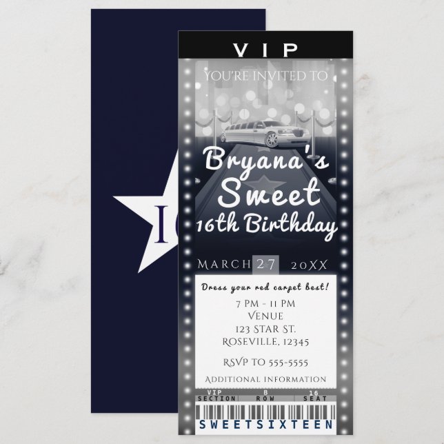 Limo in City Night VIP Party Ticket Invitation (Devant / Derrière)