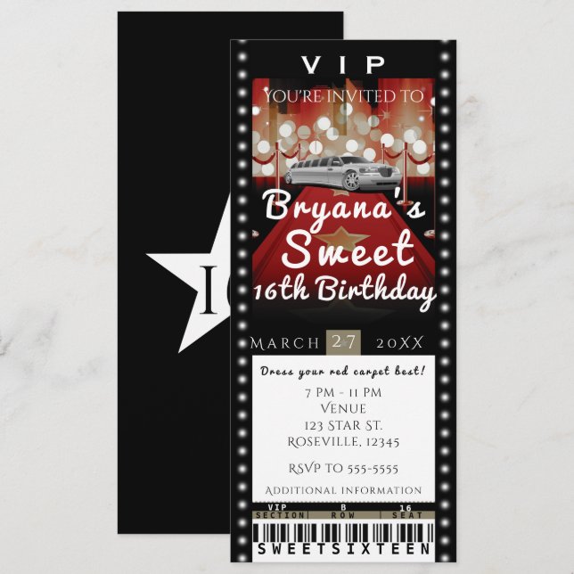 Limo in City Night VIP Party Ticket Invitation (Devant / Derrière)