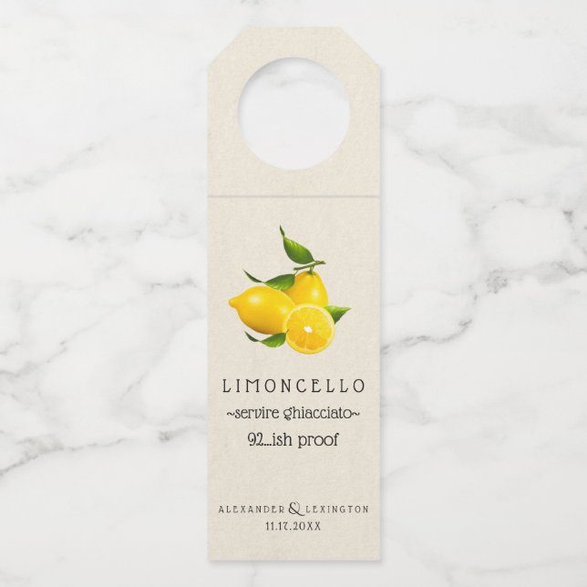 Limoncello Bottle Hang Tag | Wedding Guest Favour (Front)
