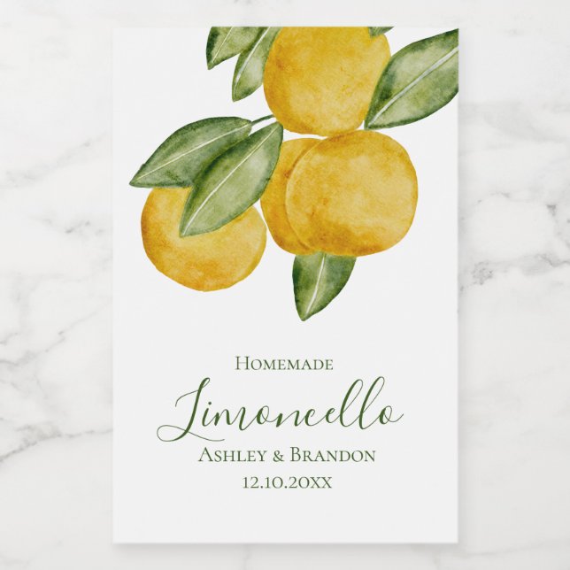 Limoncello Bottle Label, Lovely Lemon Watercolor Food Label (Single Label)