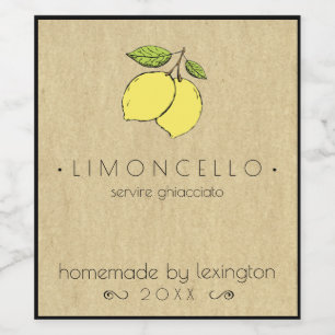 Limoncello Bottle Label With Drawing Of Lemons  