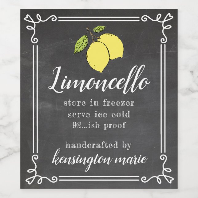 Limoncello Chalk Look Haut Étiquette bouteille | M (Étiquettes simples)
