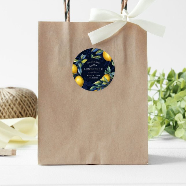 Limoncello Chalkboard Monogram Favour Classic Round Sticker (Creator Uploaded)