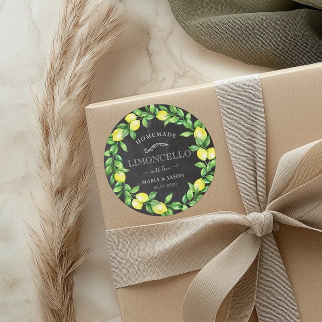 Limoncello Chalkboard Monogram Favour Classic Round Sticker (Creator Uploaded)