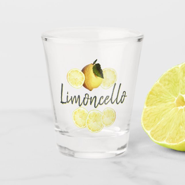 Limoncello Elegant Script Watercolor Lemon Shot Glass (Front)