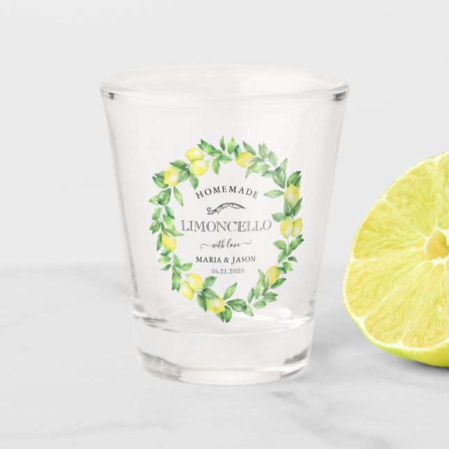 Limoncello Greenery Personalized Monogram Favour Shot Glass (Front)