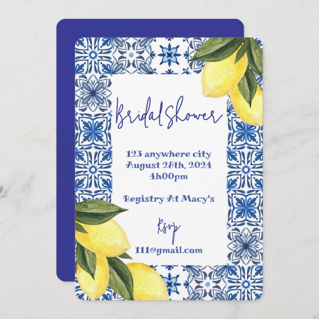 LIMONCELLO INVITATION DE DOUCHE BRIDAL D'ÉTÉ (Devant / Derrière)