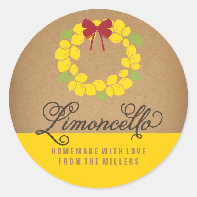 Limoncello Label, 3 inch round lemon sticker (Front)