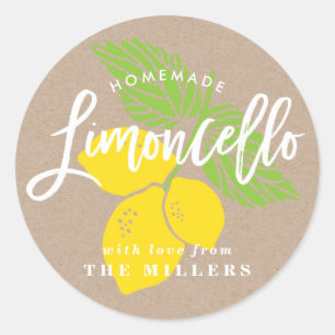Limoncello Label, lemon illustration Classic Round Sticker