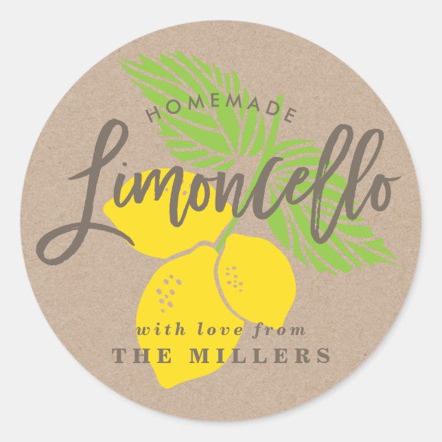 Limoncello Label, lemon illustration Classic Round Sticker (Front)