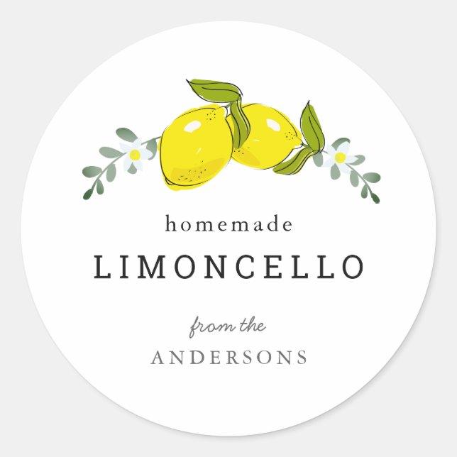 Limoncello Lemon Floral White Classic Round Sticker (Front)