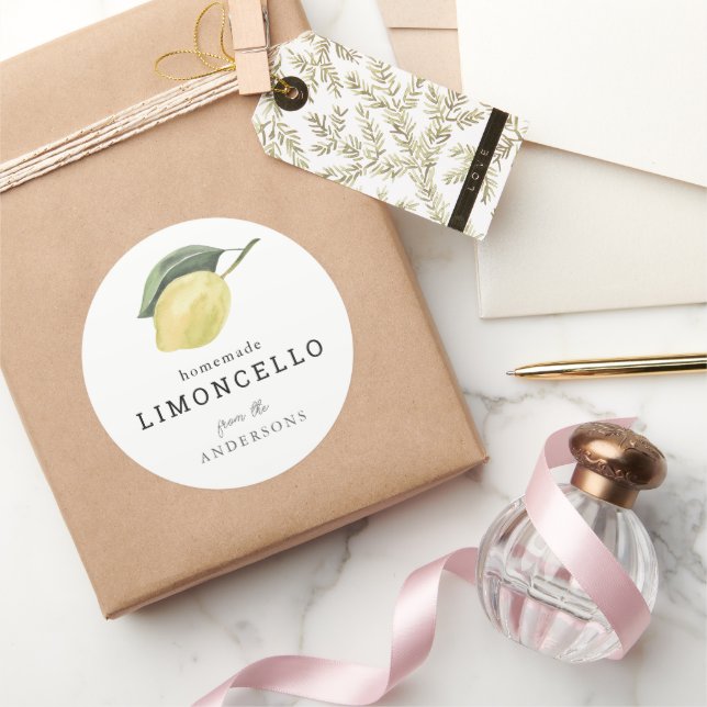 Limoncello Lemon Floral White Classic Round Sticker (Gifting)