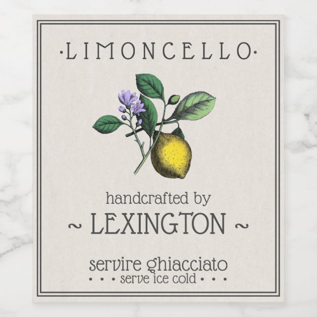 Limoncello Lemon Illustration Grand Étiquette bout (Étiquettes simples)