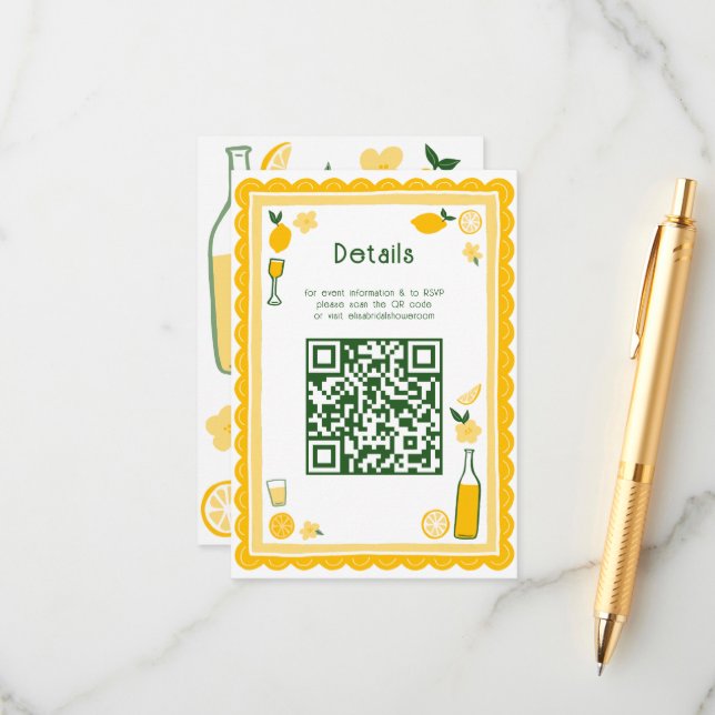 Limoncello Lemonade CUSTOM QR Bridal Shower  Enclosure Card (Front/Back In Situ)