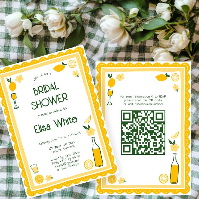 Limoncello Lemonade CUSTOM QR Bridal Shower  Invitation (Limoncello Lemonade lemons CUSTOM QR Code Cute Bridal Shower Invitation
)