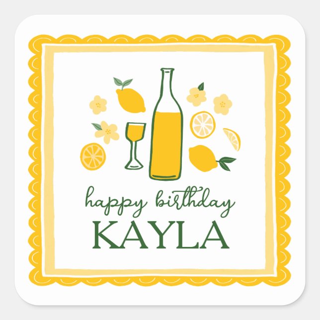 Limoncello Lemonade Lemon CUSTOM Birthday Square Sticker (Front)