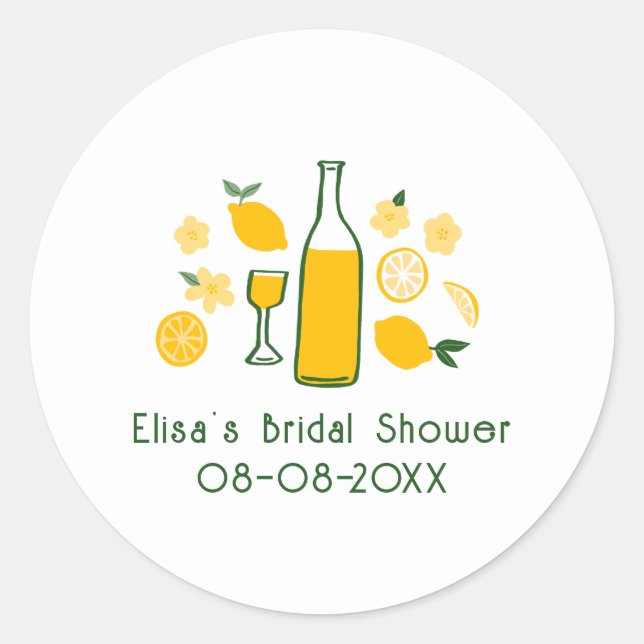 Limoncello Lemonade Lemon CUSTOM Bridal Shower  Classic Round Sticker (Front)