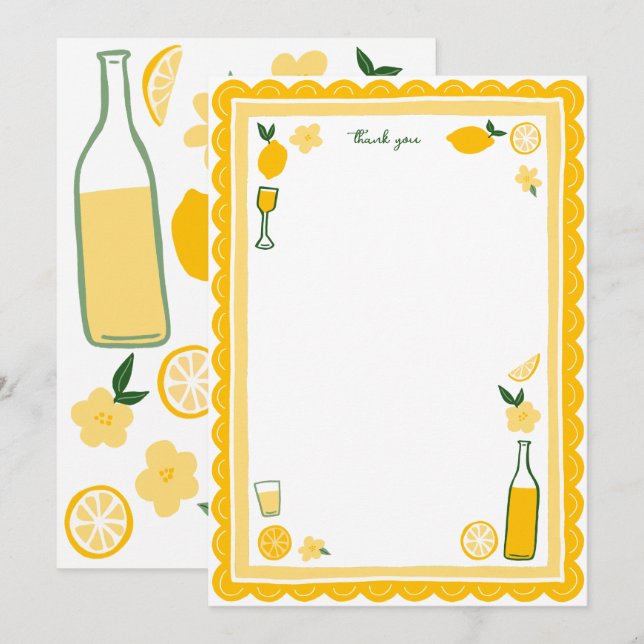 Limoncello Lemonade Lemons CUSTOM Birthday  Thank You Card (Front/Back)