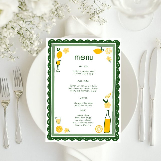 Limoncello Lemonade Lemons CUSTOM Bridal Shower  Menu (Limoncello Lemonade Lemons CUSTOM Bridal Shower Menu
)