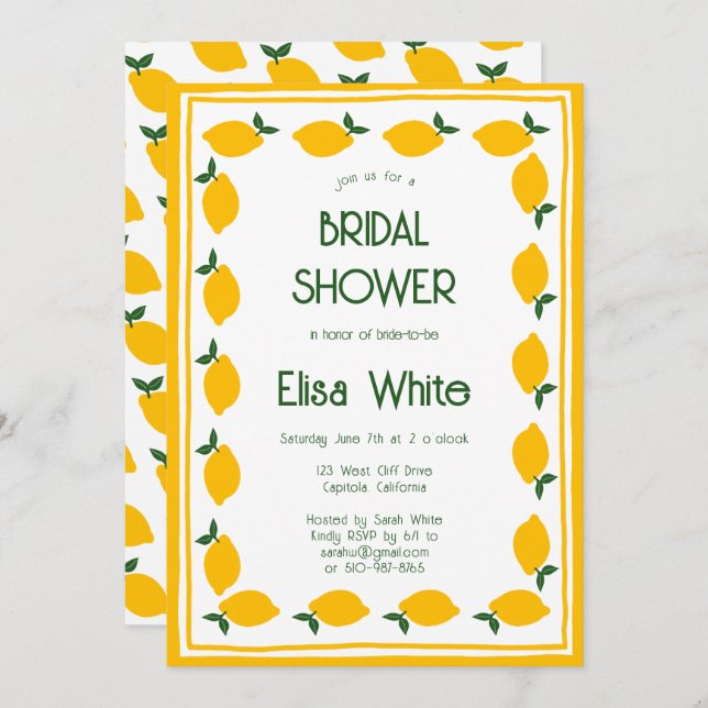 Limoncello Lemons CUSTOM Cute Bridal Shower  Invitation (Front/Back)