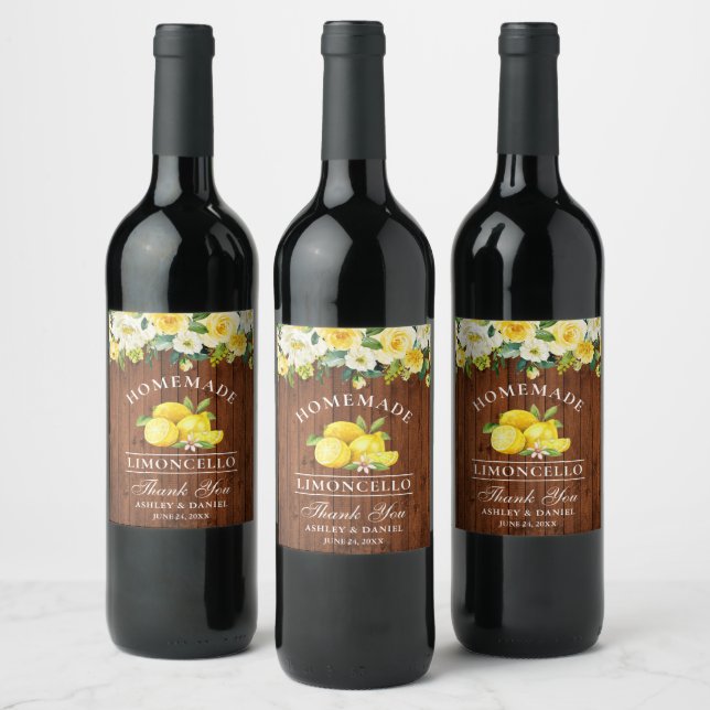 Limoncello Lemons Floral Wood Bottle Labels (Bottles)