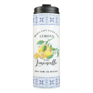 Limoncello Lemons Watercolor Floral Italian Tile Thermal Tumbler