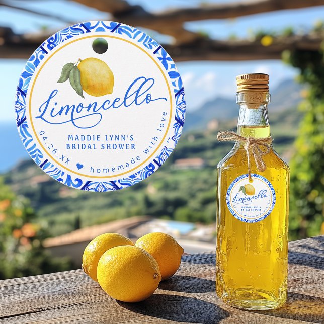 Limoncello Personalized Bridal Shower Favour Tags (Shown on 2-inch circle tags)