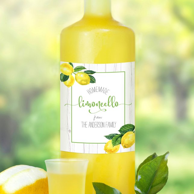 Limoncello rustic watercolor lemons name script wine label (Creator Uploaded)