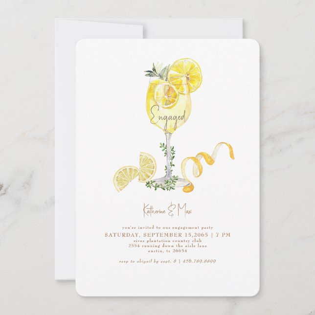 Limoncello Spritz Gold Text Engagement Party Invitation (Front)