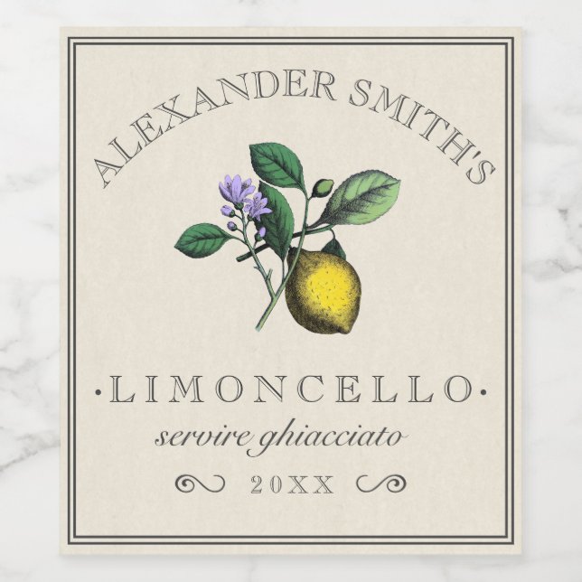 Limoncello Vintage Lemon Illustration Label | (Single Label)