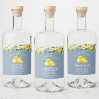 Limoncello Watercolor Floral Lemons Dusty Blue