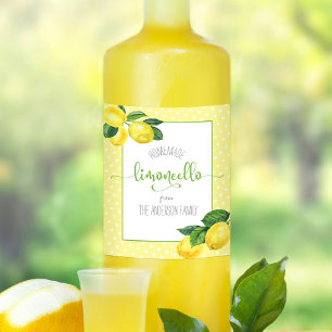 Limoncello watercolor lemon dot custom name script wine label