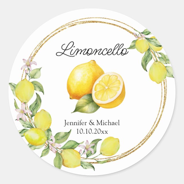 limoncello watercolor lemon wedding summer classic round sticker (Front)