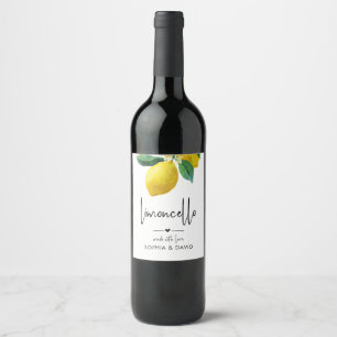 Limoncello Watercolor Lemons Floral Wine Label