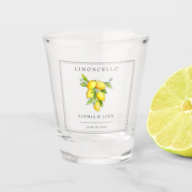 Limoncello Watercolor Lemons Wedding favour  Shot Glass (Front)