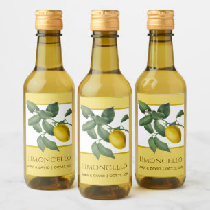 Limoncello Yellow Lemon Green Leaves Citrus Flower Wine Label
