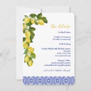 Limone I Italian Lemon & Blue Tile Wedding Details Invitation