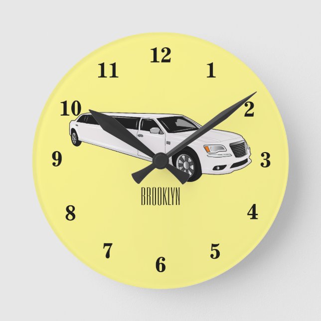 Limousine cartoon illustration round clock (Front)