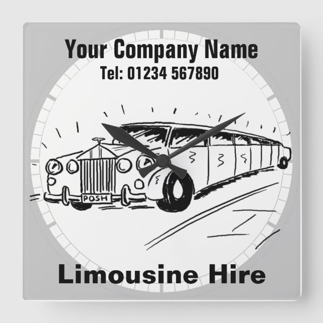 Limousine Hire Cartoon Square Wall Clock (Front)