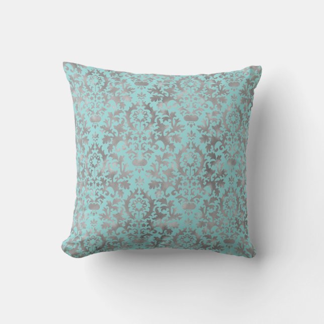 Limpet Shell Distressed Damask Throw Pillow (Front)